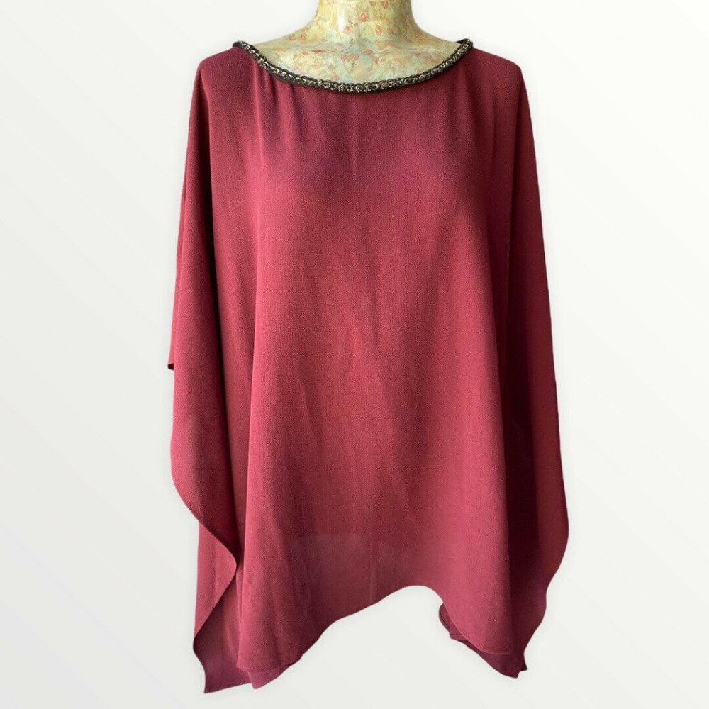 MICHAEL Michael Kors Dark Red Large / Xtra Large Dot Border Poncho Blouse Top